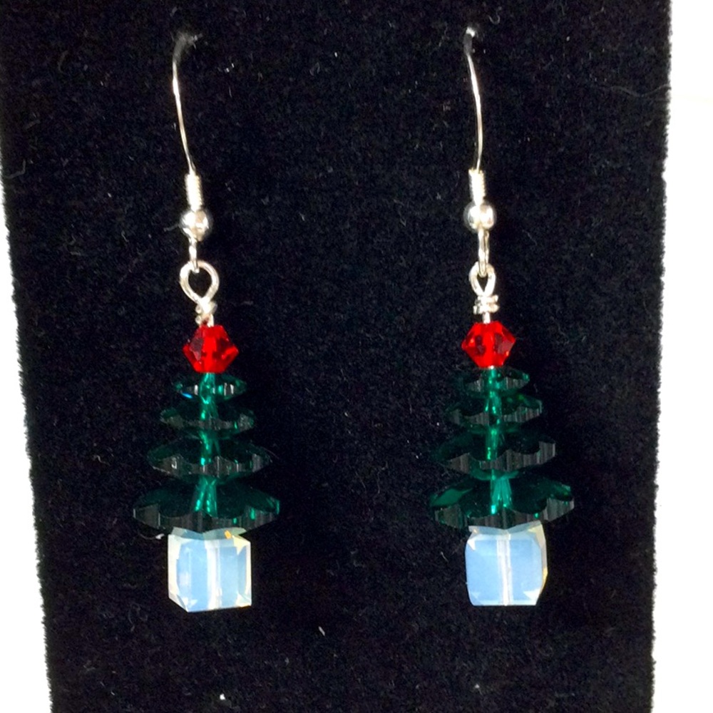 Hand crafted Swarovski Christmas tree earrings.